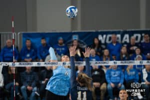 Creighton Bluejay Jaya Johnson (6) loads up to hit during a volleyball match game against Northern Colorado on Thursday, Dec 4, 2025, in Omaha, Nebraska. Photo by Brandon Tiedemann.