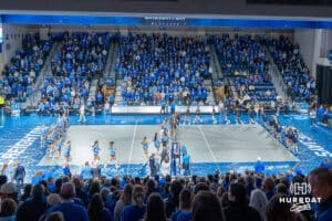 Creighton Bluejays get introduced during a volleyball match game against Northern Colorado on Thursday, Dec 4, 2025, in Omaha, Nebraska. Photo by Brandon Tiedemann.