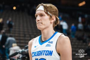 Creighton Bluejay Liam McChesney (13) walks off the court after a college basketball game against Nicholls on Tuesday, Dec 2, 2025, in Omaha, Nebraska. Photo by Brandon Tiedemann.