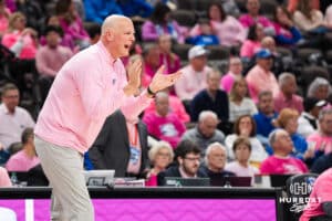 Creighton Bluejay assistant coach Alan Huss claps during a college basketball game against UCONN on Jan 31, 2026, in Omaha, Nebraska. Photo by Brandon Tiedemann