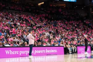 Creighton Bluejay head coach Greg McDermott and UCONN head coach Dan Hurley stand during a college basketball game on Jan 31, 2026, in Omaha, Nebraska. Photo by Brandon Tiedemann