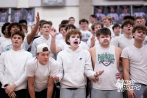 The Lincoln Southwest student section argues in protest over a call against the Silverhawks during a high school basketball game against Lincoln Southeast on Thursday, Jan. 29, 2026, Lincoln, Nebraska. Photo by Braden Cochran.