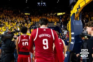 Nebraska Cornhuskers head back to the locker room after the loss to the Michigan Wolverines during a college men’s basketball game Tuesday, Jan. 27, 2026, in Ann Arbor, Michigan. Photo by John S. Peterson.