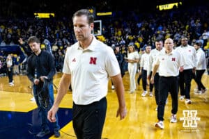 Nebraska Cornhusker head coach Fred Hoiberg heads to the locker room after the loss to the Michigan Wolverines during a college men’s basketball game Tuesday, Jan. 27, 2026, in Ann Arbor, Michigan. Photo by John S. Peterson.