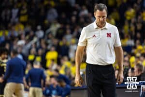 Nebraska Cornhusker head coach Fred Hoiberg walks along the sideline against the Michigan Wolverines in the second half during a college men’s basketball game Tuesday, Jan. 27, 2026, in Ann Arbor, Michigan. Photo by John S. Peterson.