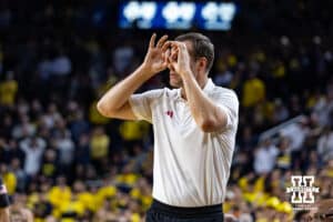Nebraska Cornhusker head coach Fred Hoiberg gives a signal to his player against the Michigan Wolverines in the second half during a college men’s basketball game Tuesday, Jan. 27, 2026, in Ann Arbor, Michigan. Photo by John S. Peterson.