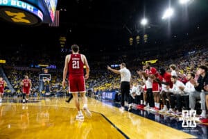 Nebraska Cornhusker head coach Fred Hoiberg gives a thumbs up signal against the Michigan Wolverines in the second half during a college men’s basketball game Tuesday, Jan. 27, 2026, in Ann Arbor, Michigan. Photo by John S. Peterson.