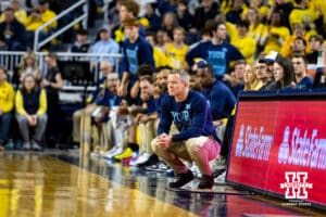 Michigan Wolverine head coach Dusty May watching the action on the court against the Nebraska Cornhuskers in the second half during a college men’s basketball game Tuesday, Jan. 27, 2026, in Ann Arbor, Michigan. Photo by John S. Peterson.