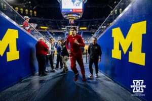 Nebraska Cornhusker forward Berke Büyüktuncel (9) heads to the locker room after warm ups during a college men’s basketball game against the Michigan Wolverines on Tuesday, Jan. 27, 2026, in Ann Arbor, Michigan. Photo by John S. Peterson.