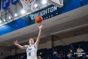 Creighton Bluejay Tara Dacic (9) shoots a layup during a college basketball game against St. John’s on Jan 28, 2026, in Omaha, Nebraska. Photo by Brandon Tiedemann