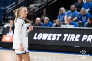 Creighton Bluejay Norah Gessert (30) waits for the play call during a college basketball game against St. John’s on Jan 28, 2026, in Omaha, Nebraska. Photo by Brandon Tiedemann
