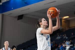 Creighton Bluejay Tara Dacic (9) gets a rebound during a college basketball game against St. John’s on Jan 28, 2026, in Omaha, Nebraska. Photo by Brandon Tiedemann