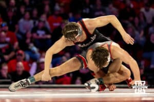 t 149, Nebraska wrestler Chance Lamer is taken to the ground by Ohio State Buckeye Ethan Stiles during a college wrestling dual Sunday, Jan. 25, 2026, Lincoln, Nebraska. Photo by Braden Cochran.