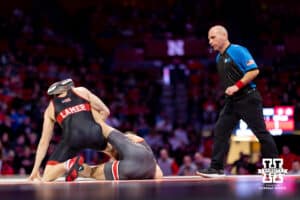 At 149, Nebraska Cornhusker Chance Lamer gains controll over Ohio State Buckeye Ethan Stiles during a college wrestling dual Sunday, Jan. 25, 2026, Lincoln, Nebraska. Photo by Braden Cochran.