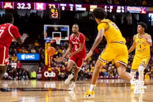 Nebraska Cornhusker forward Will Cooper (6) makes a pass against the Minnesota Golden Gophers during a college men’s basketball game on Saturday, Jan. 24, 2026, in Minneapolis, Minnesota. Photo by John S. Peterson.