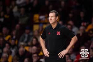 Nebraska Cornhusker head coach Fred Hoiberg watches the action on the court against the Minnesota Golden Gophers during a college men’s basketball game on Saturday, Jan. 24, 2026, in Minneapolis, Minnesota. Photo by John S. Peterson.