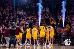 Minnesota Golden Gopher guard Langston Reynolds (6) introduced before taking on the Nebraska Cornhuskers during a college men’s basketball game on Saturday, Jan. 24, 2026, in Minneapolis, Minnesota. Photo by John S. Peterson.