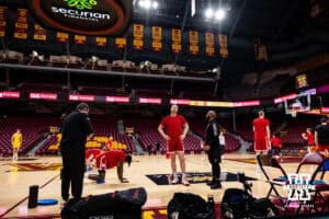Nebraska Cornhuskers warming up to take on the Minnesota Golden Gophers during a college men’s basketball game on Saturday, Jan. 24, 2026, in Minneapolis, Minnesota. Photo by John S. Peterson.