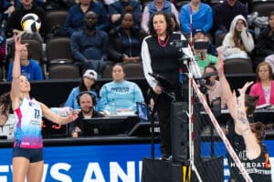 Omaha Supernovas Sarah Parsons (11) tips the ball during a major league volleyball match against the Columbus Fury on Jan 22, 2026, in Omaha, Nebraska. Photo by Brandon Tiedemann