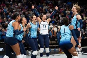 Orlando Valkyries celebrates a kill against the Omaha Supernovas during a professional volleyball match on Sunday, Jan. 18, 2026, in Omaha, Nebraska. Photo by Jackson Luethje.