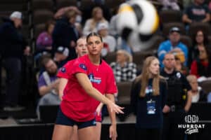 Omaha Supernovas Merritt Beason (13) warms up before taking on the Orlando Valkyries during a professional volleyball match on Sunday, Jan. 18, 2026, in Omaha, Nebraska. Photo by Jackson Luethje.