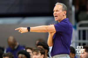 Northwestern Wildcats head coach Chris Collins yells to his team during the second half of a college basketball game against the Nebraska Cornhuskers on Saturday, Jan. 17, 2026, in Evanston, Illinois. Photo by Kayla Wolf.