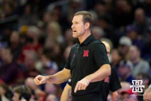 Nebraska Cornhuskers head coach Fred Hoiberg yells to his team during the first half of a college basketball game against the Northwestern Wildcats on Saturday, Jan. 17, 2026, in Evanston, Illinois. Photo by Kayla Wolf.