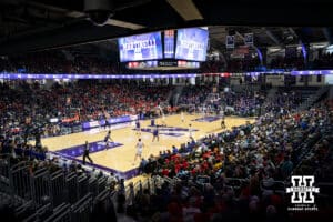 The Nebraska Cornhuskers take on the Northwestern Wildcats during the first half of a college basketball game on Saturday, Jan. 17, 2026, in Evanston, Illinois. Photo by Kayla Wolf.