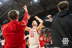 Nebraska Cornhuskers forward Rienk Mast (51) is announced in the starting lineup prior to a college basketball game against the Northwestern Wildcats on Saturday, Jan. 17, 2026, in Evanston, Illinois. Photo by Kayla Wolf.