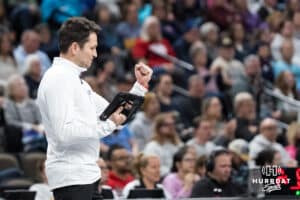 Omaha Supernovas head coach Luka Slabe celebrates during a major league volleyball match against the Atlanta Vibe on Jan 16, 2026, in Omaha, Nebraska. Photo by Brandon Tiedemann