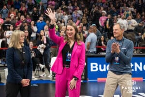 Omaha Supernovas president in waiting Amanda Sjuts gets introduced during a major league volleyball match against the Atlanta Vibe on Jan 16, 2026, in Omaha, Nebraska. Photo by Brandon Tiedemann