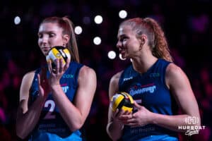 Omaha Supernovas Brooke Nuneviller (5) gets introduced during a major league volleyball match against the Atlanta Vibe on Jan 16, 2026, in Omaha, Nebraska. Photo by Brandon Tiedemann