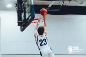 Omaha Concordia’s Cole Cheatham (23) is shooting the ball during a high school basketball game against Gross Catholic on January 13, 2026 in Omaha, Nebraska. Photo By Jack Stephens.