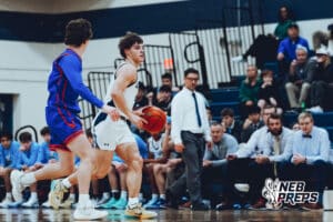 Omaha Concordia’s Drew Kulus (4) is dribbling the ball up the court during a high school basketball game against Gross Catholic on January 13, 2026 in Omaha, Nebraska. Photo By Jack Stephens.