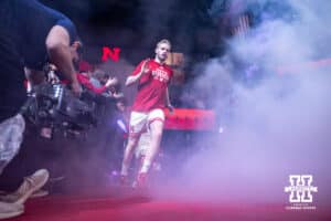 Nebraska Cornhusker forward Rienk Mast (51) runs out to the court to take on the Oregon Ducks during a college men’s basketball game on Tuesday, Jan. 13, 2026, in Lincoln, Nebraska. Photo by John S. Peterson.