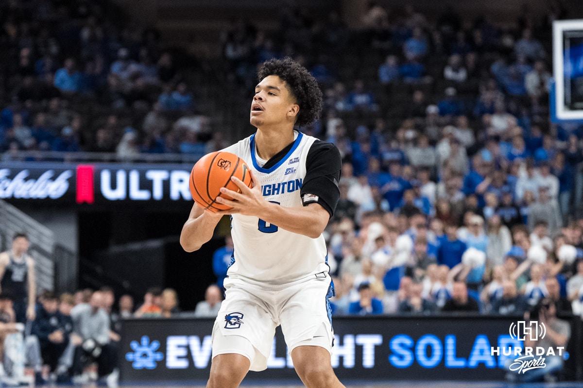 Creighton Bluejay Jasen Green (0) gets ready to shoot during a college basketball game against Georgetown on Jan 13, 2026, in Omaha, Nebraska. Photo by Brandon Tiedemann