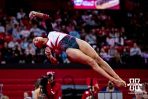 Nebraska Cornhusker Isabel Sikon performs on the floor exercise during the Ameritas Master’s Classic women's gymnastic meet on Saturday, Jan. 10, 2026, in Lincoln, Nebraska. Photo by Braden Cochran.