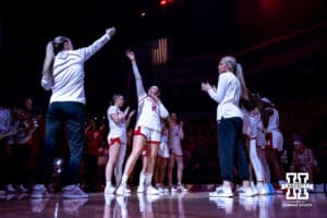 Nebraska Cornhusker guard Logan Nissley (2) introduced to the fans to take on the UCLA Bruins during a college women’s basketball game on Sunday, Jan. 11, 2026, in Lincoln, Nebraska. Photo by John S. Peterson.