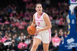 Creighton Bluejay Kennedy Townsend (2) looks to pass during a college basketball game against UCONN on Jan 11, 2026 in Omaha, Nebraska. Photo by Brandon Tiedemann