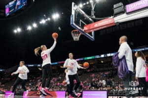 Creighton Bluejay Norah Gessert (30) warms up before a college basketball game against UCONN on Jan 11, 2026 in Omaha, Nebraska. Photo by Brandon Tiedemann