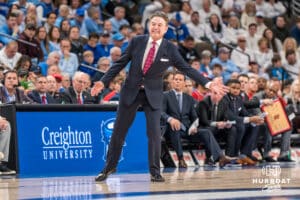 St. John’s head coach Rick Pitino smiles during a college basketball game against Creighton on Jan 10, 2026 in Omaha, Nebraska. Photo by Brandon Tiedemann
