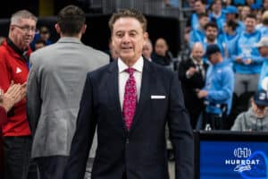 St. John’s head coach Rick Pitino walks onto the court before a college basketball game against Creighton on Jan 10, 2026 in Omaha, Nebraska. Photo by Brandon Tiedemann