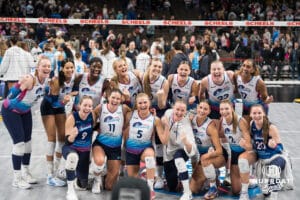Omaha Supernovas pose together after sweeping the San Diego Mojo on Jan 8, 2026 in Omaha, Nebraska. Photo by Brandon Tiedemann