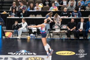 Omaha Supernovas Merritt Beason (13) serves during a professional volleyball match against the San Diego Mojo on Jan 8, 2026 in Omaha, Nebraska. Photo by Brandon Tiedemann