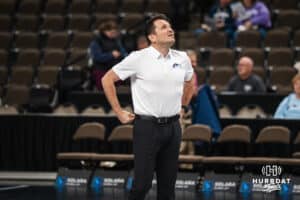 Omaha Supernovas head coach Luka Slabe walks onto the court before a professional volleyball match against the San Diego Mojo on Jan 8, 2026 in Omaha, Nebraska. Photo by Brandon Tiedemann