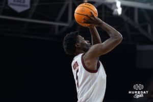 Omaha Maverick Ja'Sean Glover (5) shoots a jump shot during a basketball game against Kansas City on Saturday, Jan 3, 2026, in Omaha, Nebraska. Photo by Brandon Tiedemann.