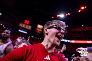 Nebraska Cornhuskers fan celebrates the win over the Michigan State Spartans during a college basketball game on Friday, Jan. 2, 2026, in Lincoln, Nebraska. Photo by John S. Peterson.