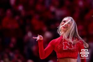 Nebraska Cornhusker Scarlets perform at a break during a college basketball game against the Michigan State Spartans on Friday, Jan. 2, 2026, in Lincoln, Nebraska. Photo by John S. Peterson.