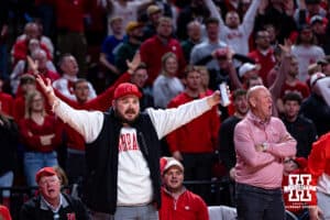Nebraska Cornhuskers fan reacts to a call from the referees during a college basketball game against the Michigan State Spartans on Friday, Jan. 2, 2026, in Lincoln, Nebraska. Photo by John S. Peterson.