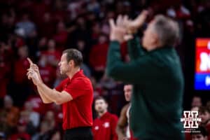 Nebraska Cornhusker head coach Fred Hoiberg and Michigan State Spartan head coach Tom Izzo give instructions to their players in the second half during a college basketball game on Friday, Jan. 2, 2026, in Lincoln, Nebraska. Photo by John S. Peterson.